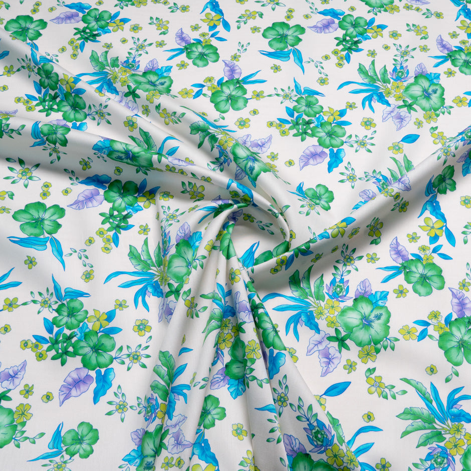 Green Floral Printed Pale Pink Cotton