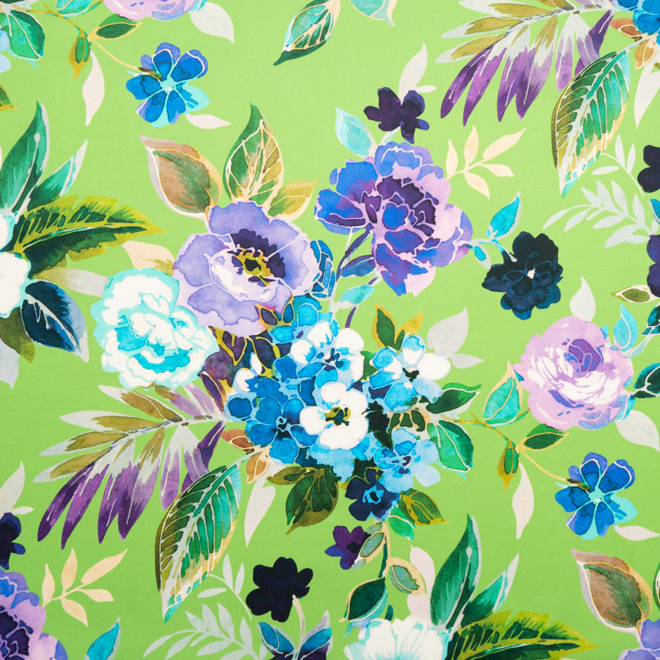 Watercolour Floral Printed Green Luxury Cotton
