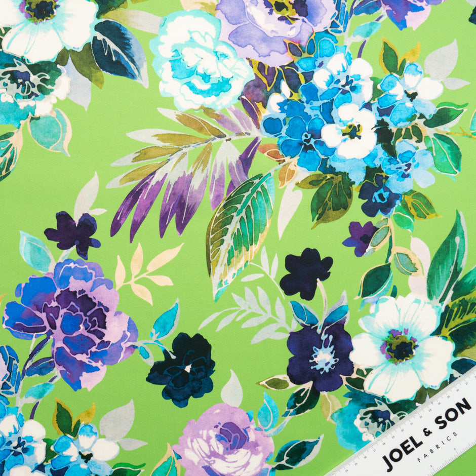 Watercolour Floral Printed Green Luxury Cotton