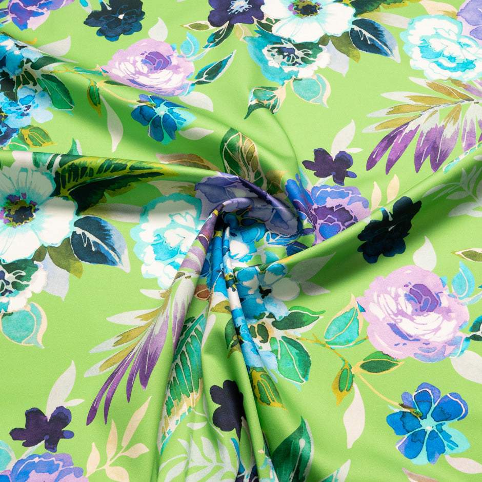 Watercolour Floral Printed Green Luxury Cotton