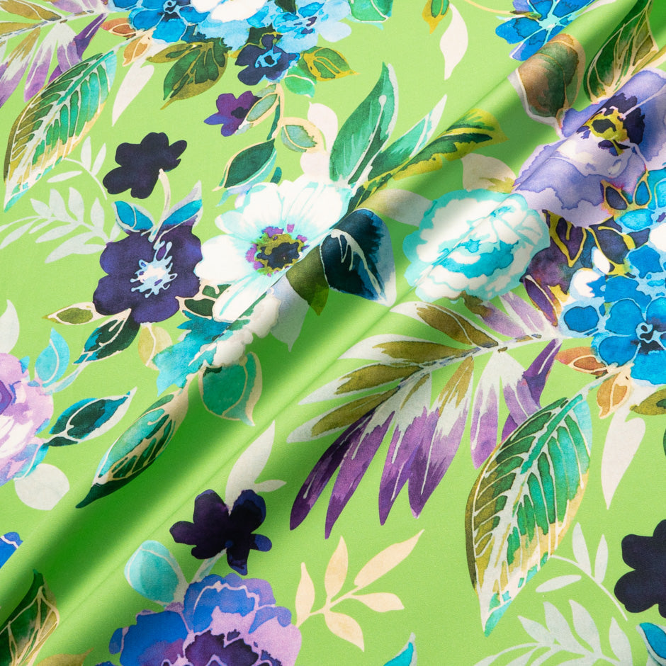 Watercolour Floral Printed Green Luxury Cotton