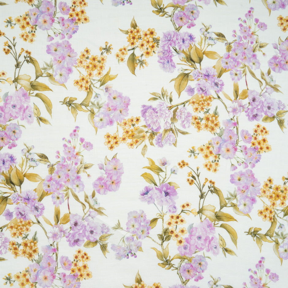Purple Floral Printed Ivory Handkerchief Pure Linen
