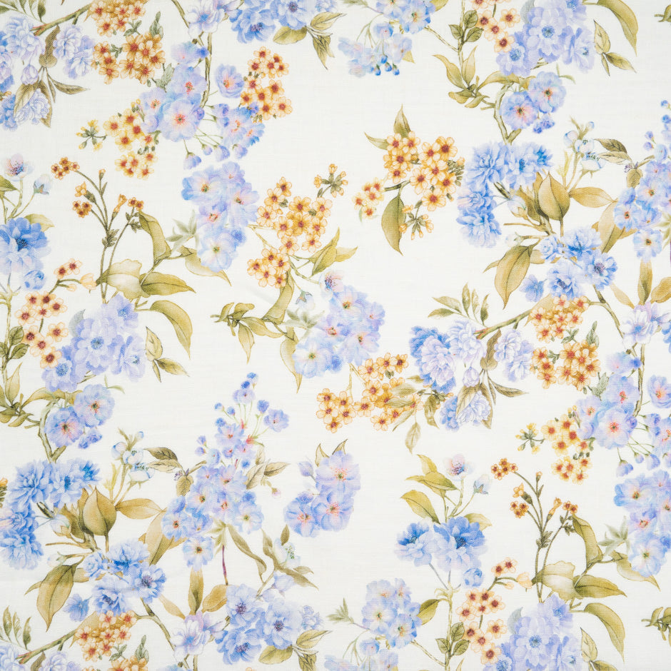 Blue Floral Printed Ivory Handkerchief Pure Linen