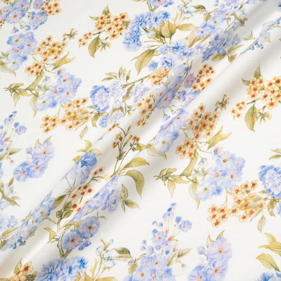 Blue Floral Printed Ivory Handkerchief Pure Linen
