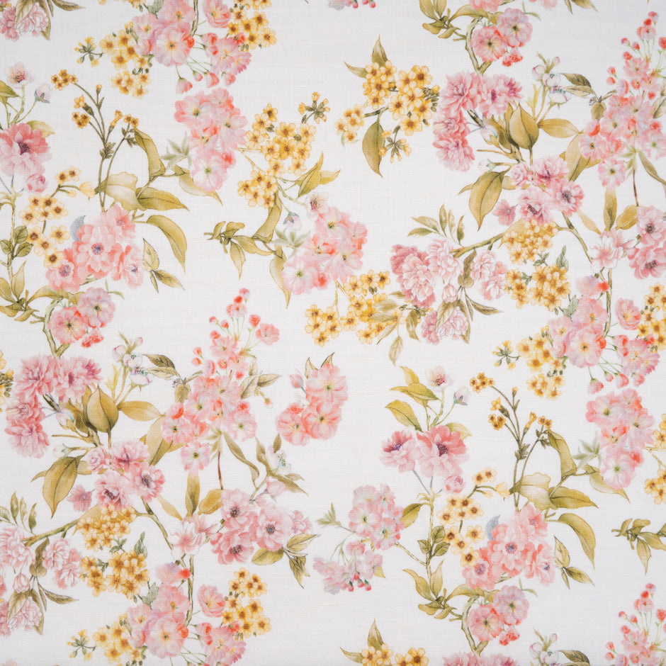 Pink Floral Printed Ivory Handkerchief Pure Linen