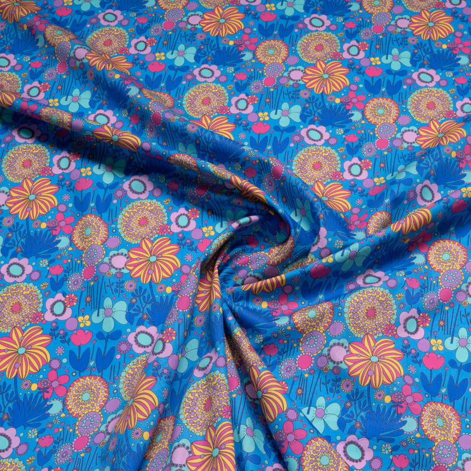 Retro Floral Printed Blue Pure Cotton