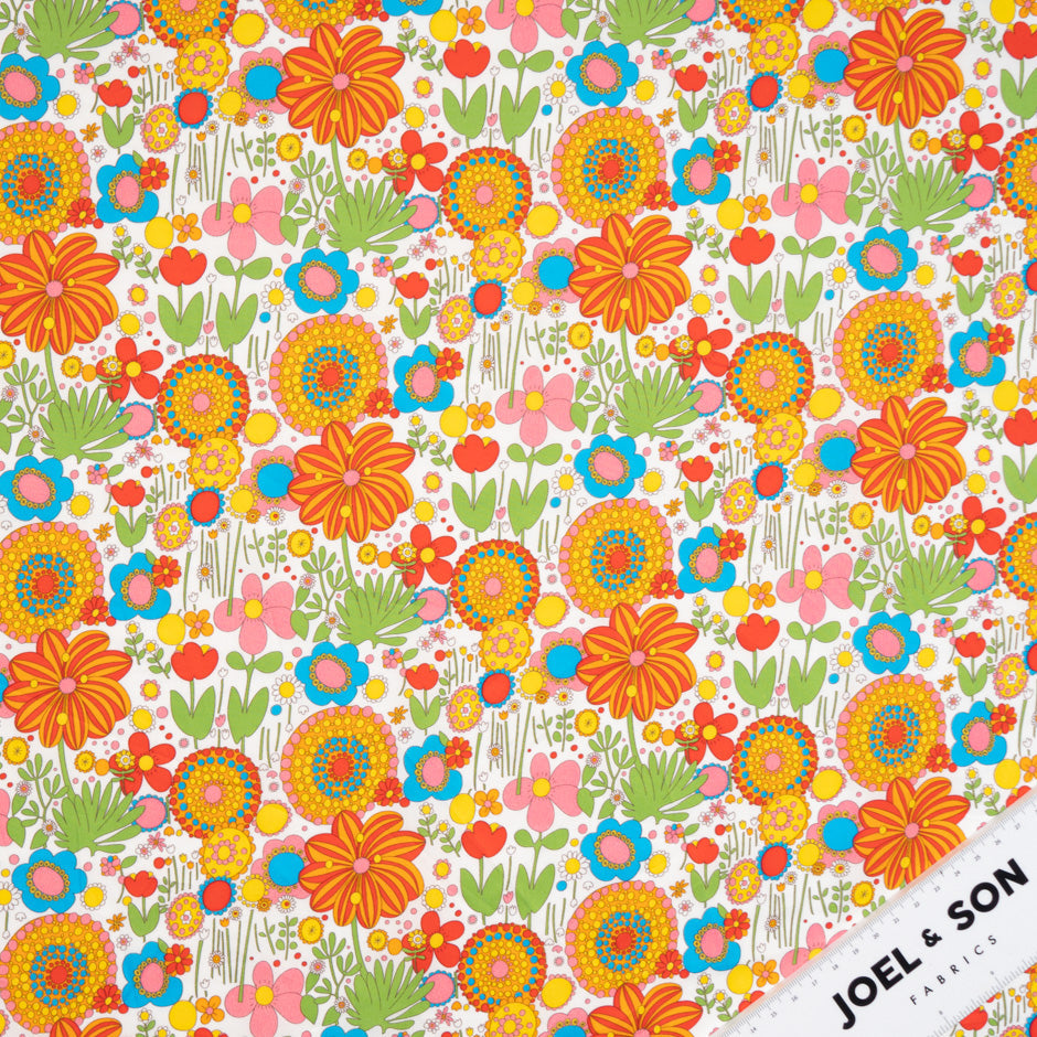 Retro Floral Printed White Pure Cotton