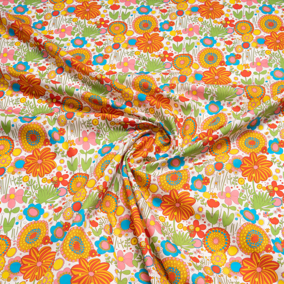 Retro Floral Printed White Pure Cotton
