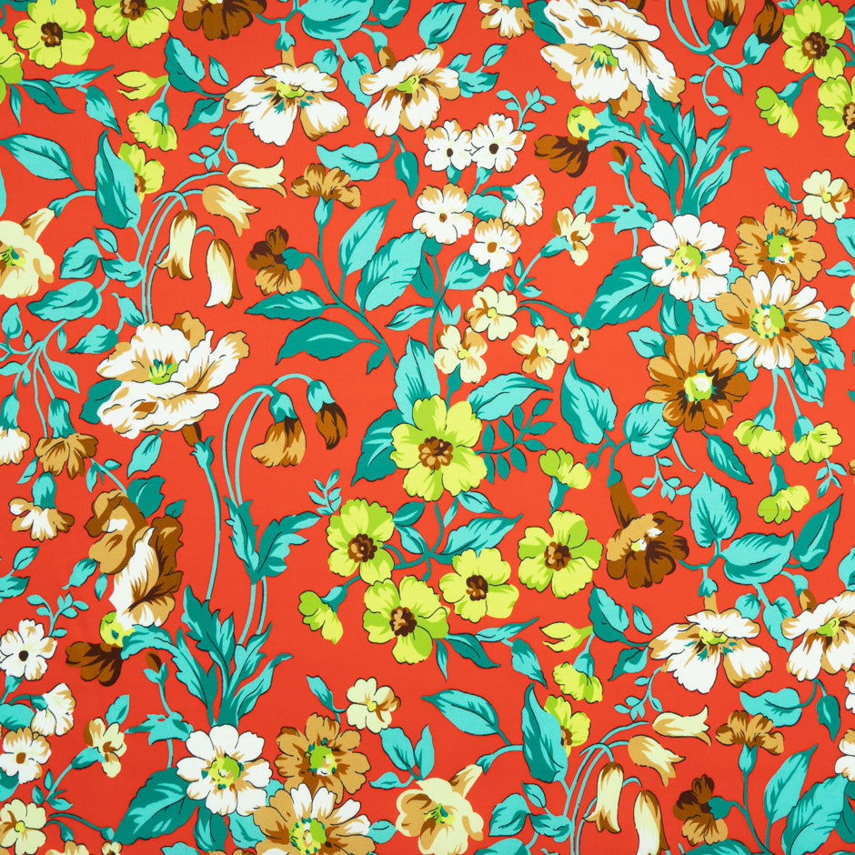 Green Floral Printed Red Luxury Cotton