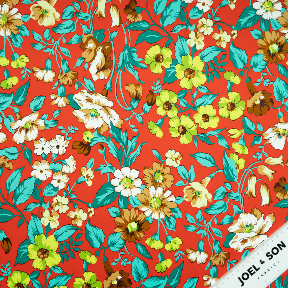 Green Floral Printed Red Luxury Cotton