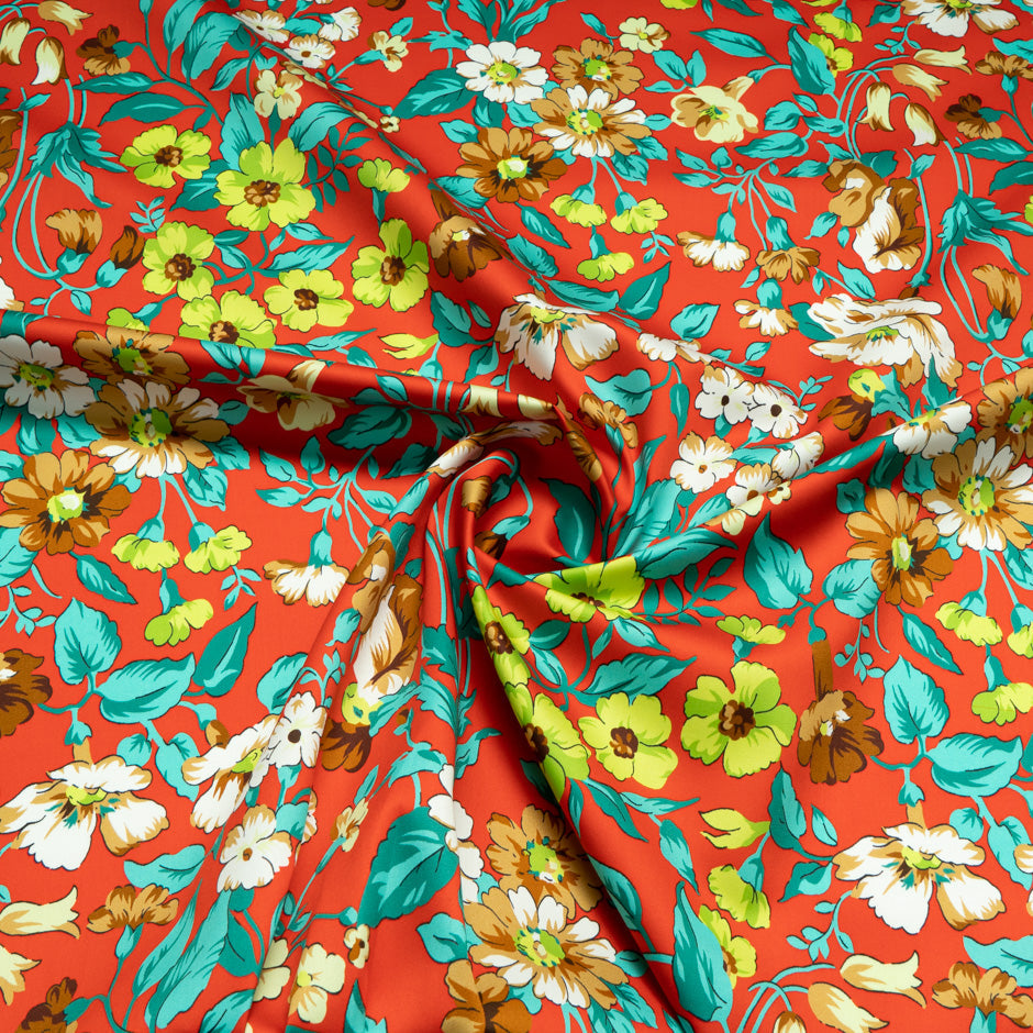 Green Floral Printed Red Luxury Cotton