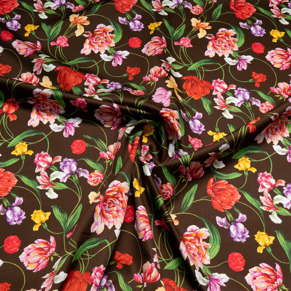 Multi Floral Printed Brown Luxury Cotton