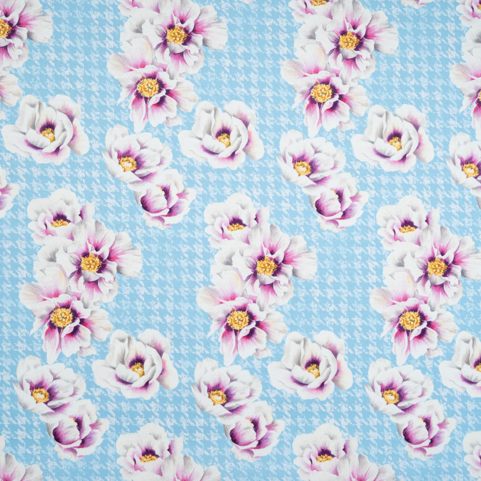 Floral Printed Baby Blue Dogtooth Cotton