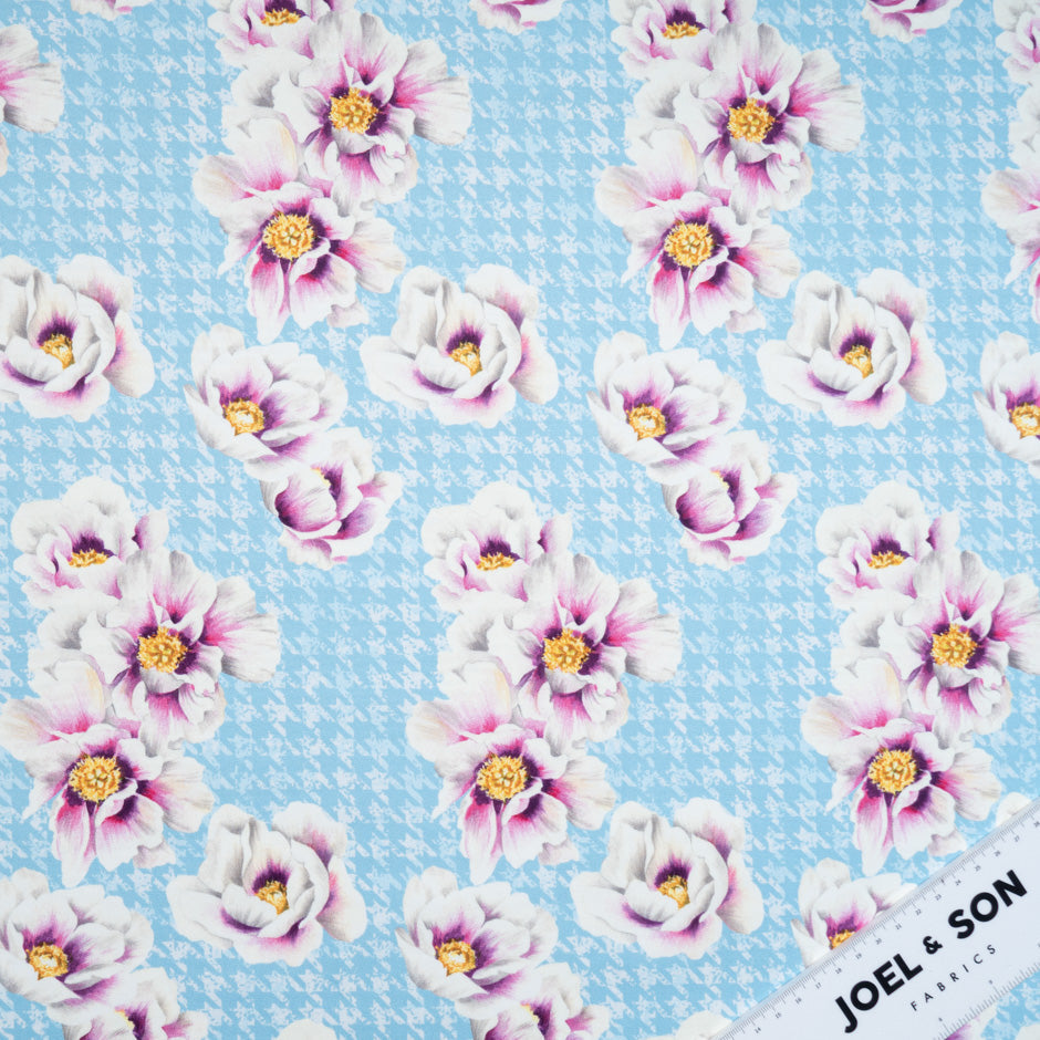 Floral Printed Baby Blue Dogtooth Cotton