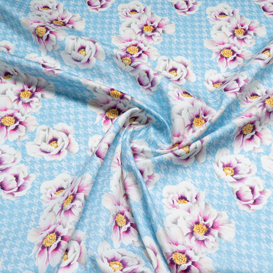 Floral Printed Baby Blue Dogtooth Cotton