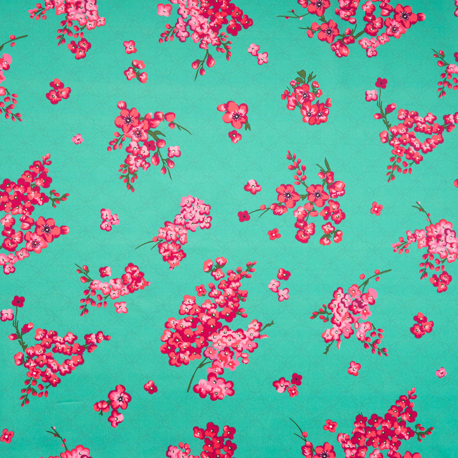 Pink Floral Printed Deep Mint Luxury Cotton