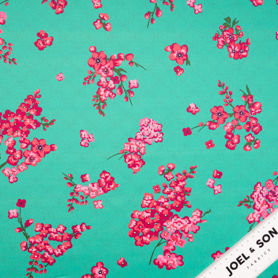 Pink Floral Printed Deep Mint Luxury Cotton