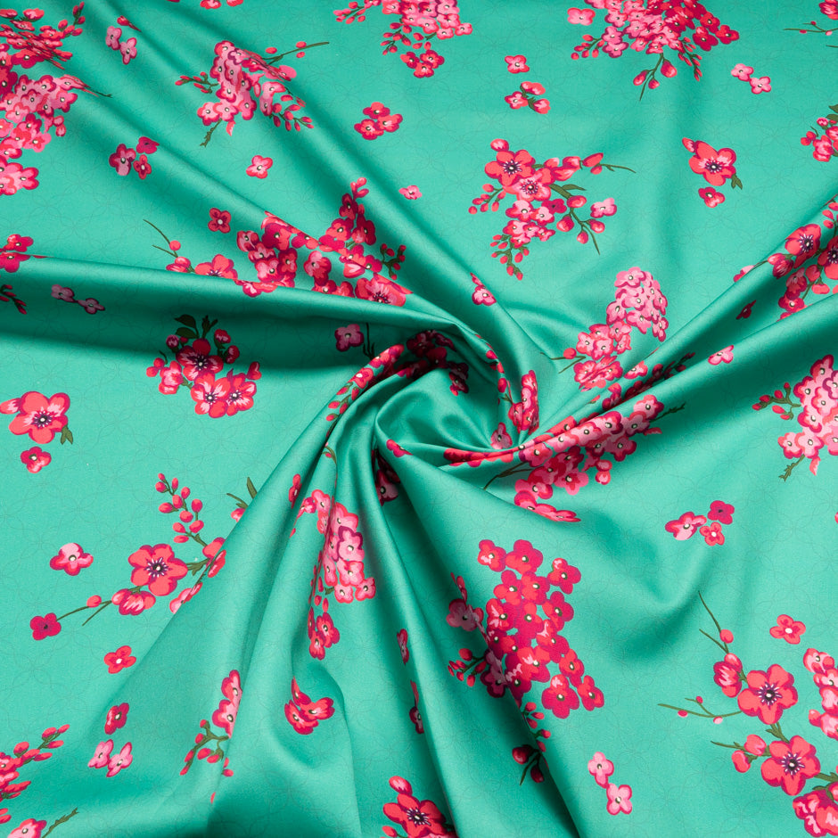 Pink Floral Printed Deep Mint Luxury Cotton