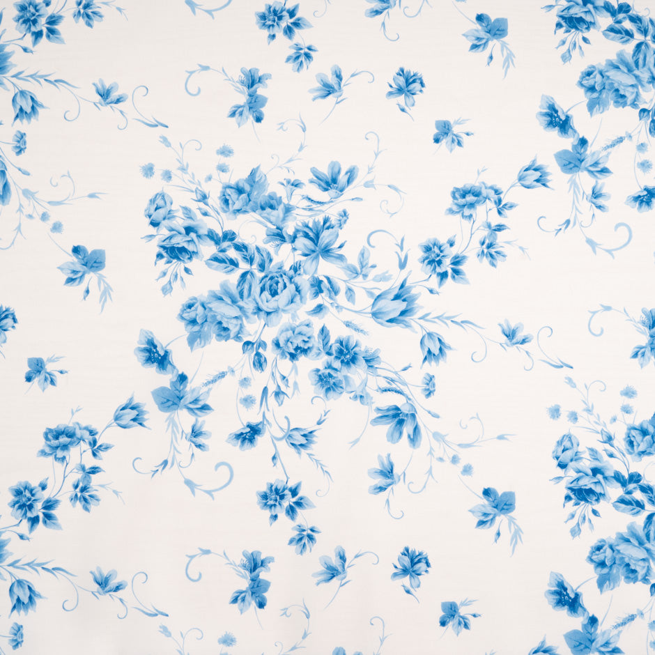 Blue Floral Printed White Luxury Cotton