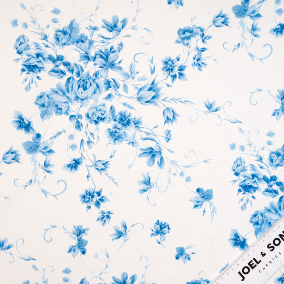 Blue Floral Printed White Luxury Cotton