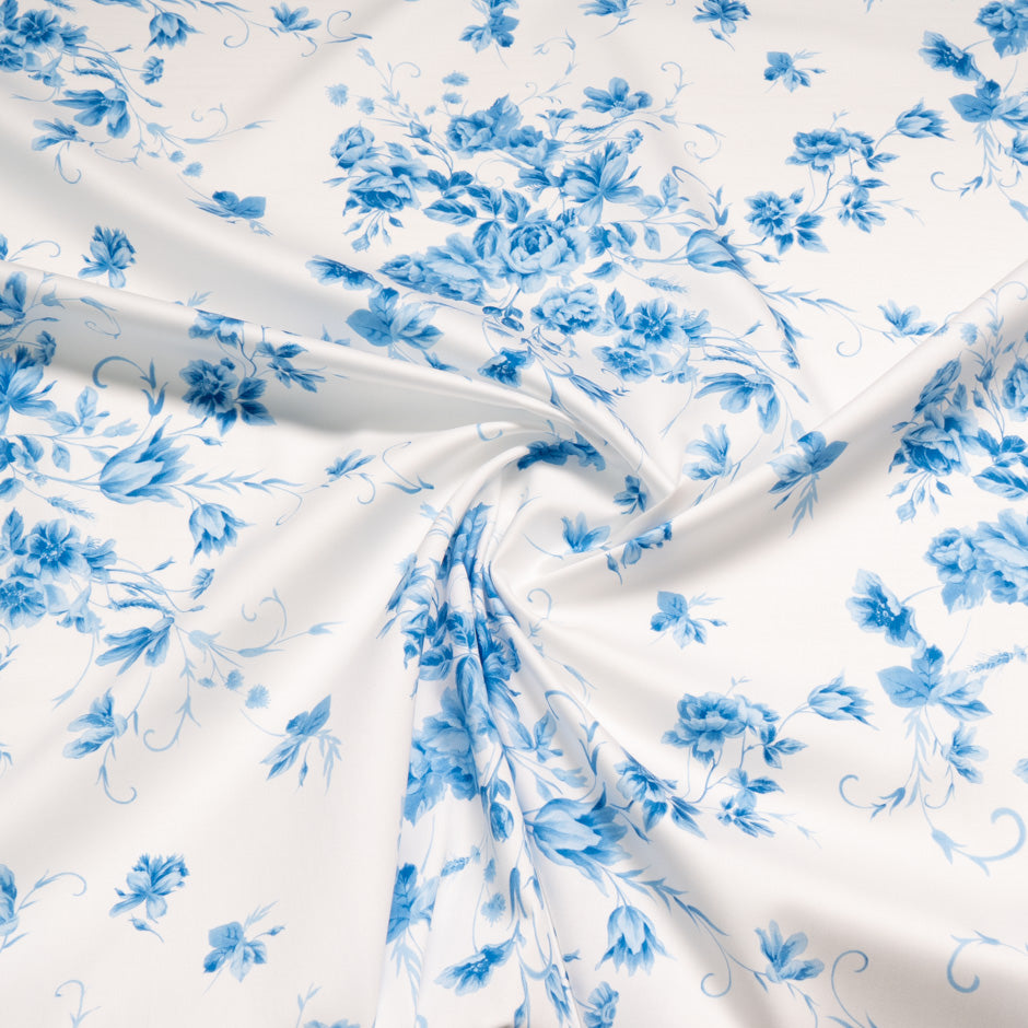 Blue Floral Printed White Luxury Cotton