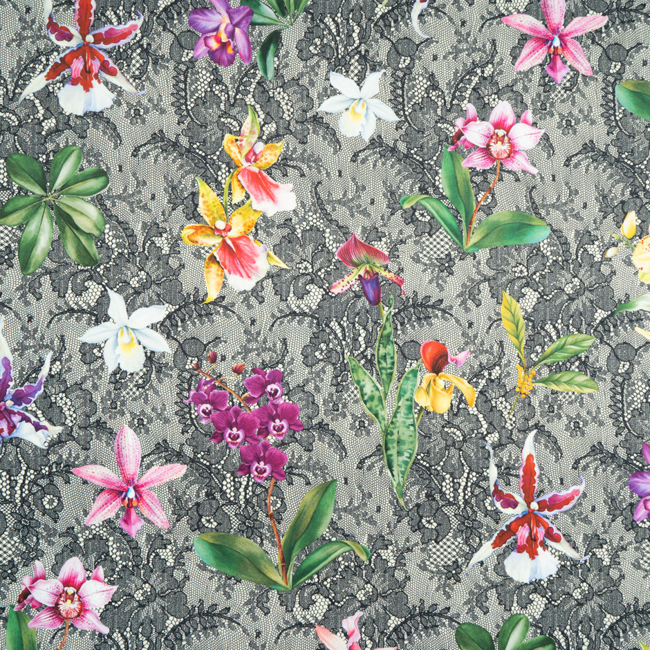 Orchid Floral & Lace Printed Cream Pure Cotton