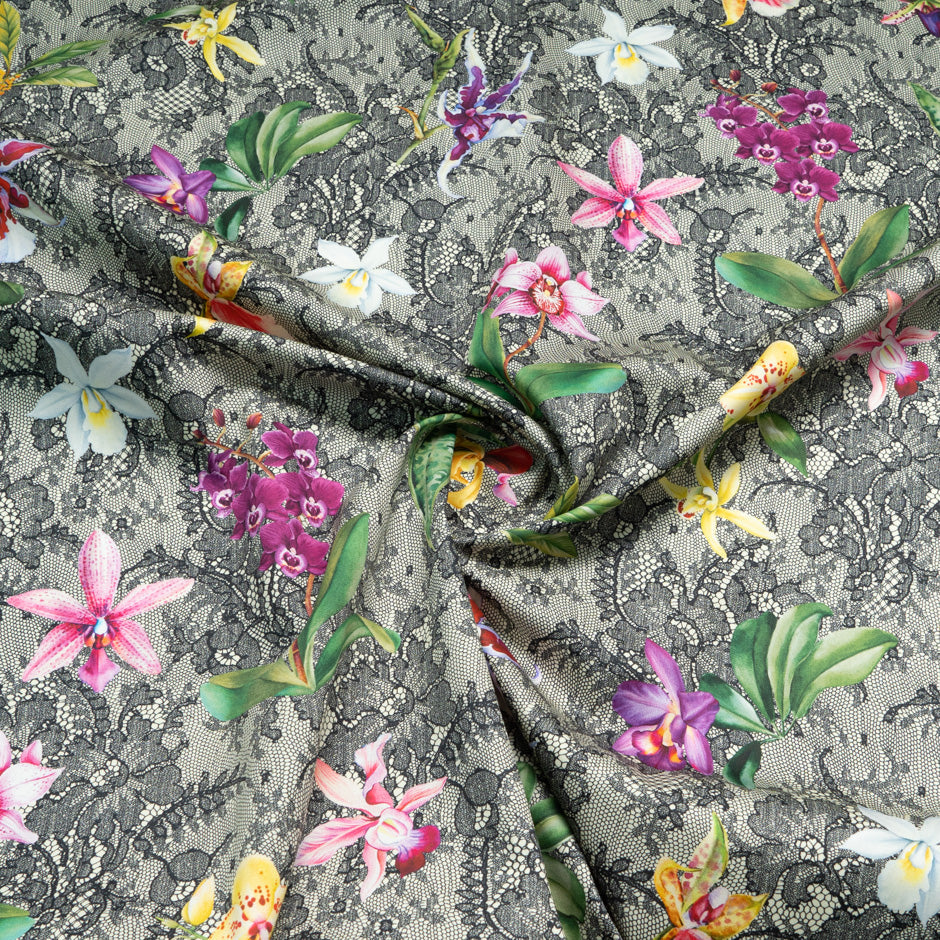 Orchid Floral & Lace Printed Cream Pure Cotton
