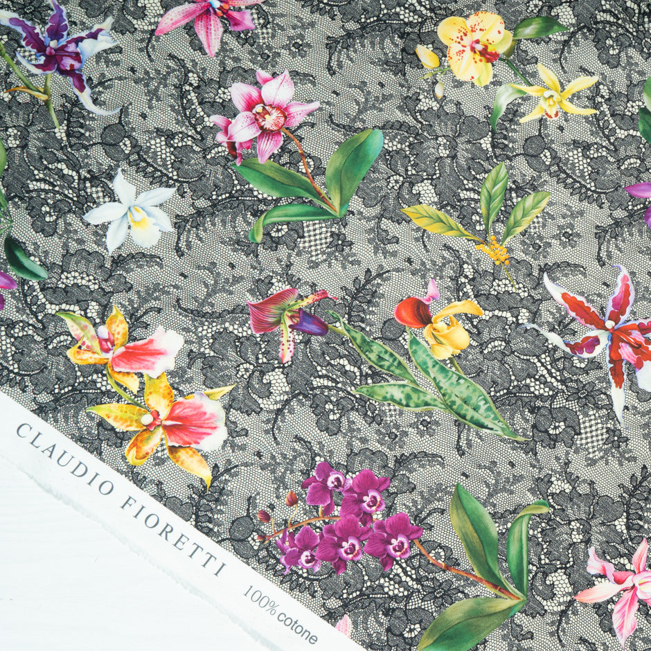 Orchid Floral & Lace Printed Cream Pure Cotton