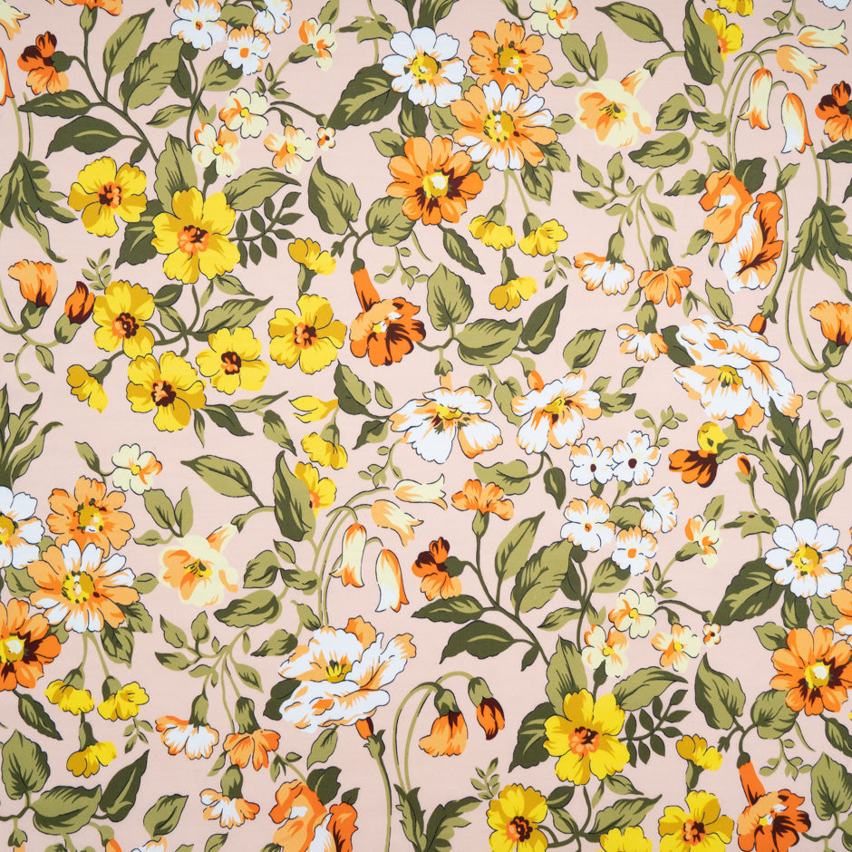 Orange & Yellow Floral Printed Luxury Cotton