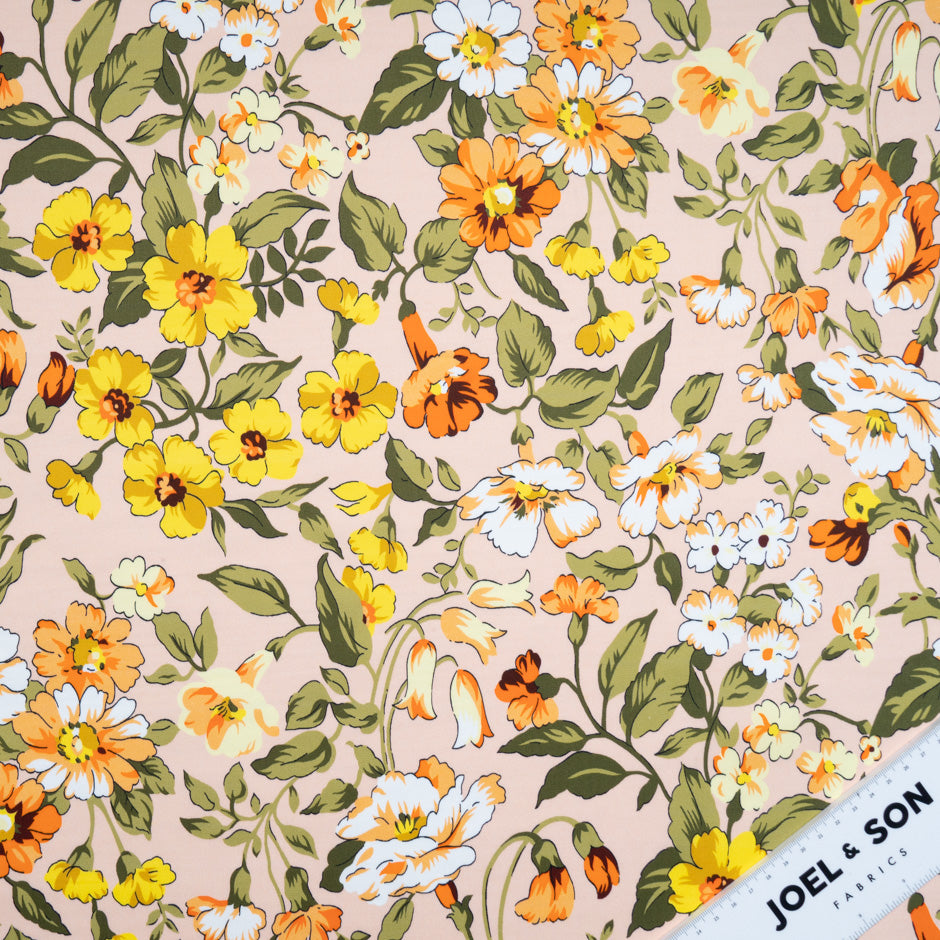 Orange & Yellow Floral Printed Luxury Cotton