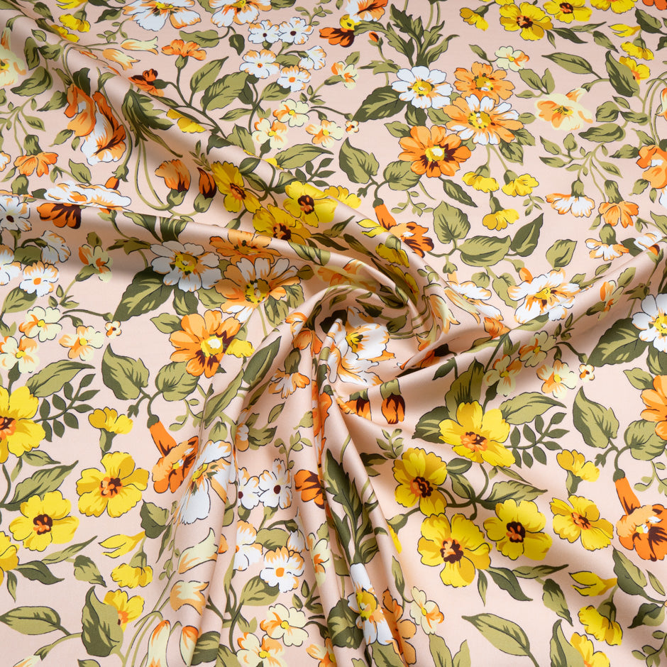 Orange & Yellow Floral Printed Luxury Cotton