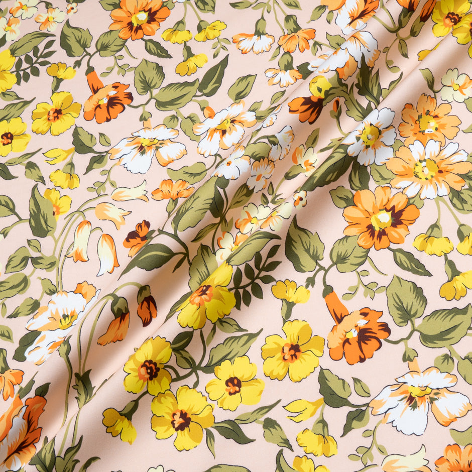 Orange & Yellow Floral Printed Luxury Cotton
