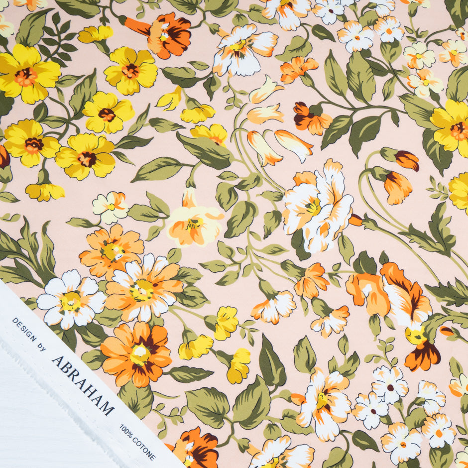 Orange & Yellow Floral Printed Luxury Cotton