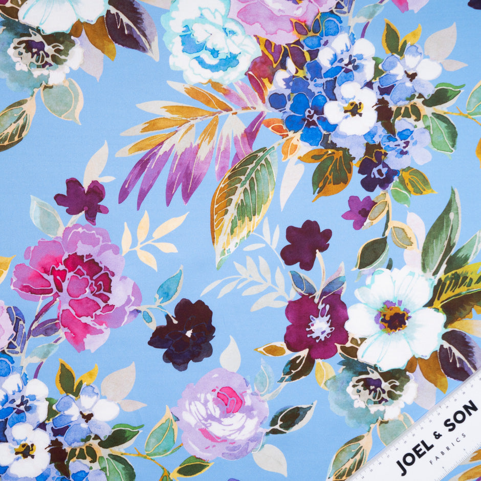 Watercolour Floral Printed Blue Luxury Cotton