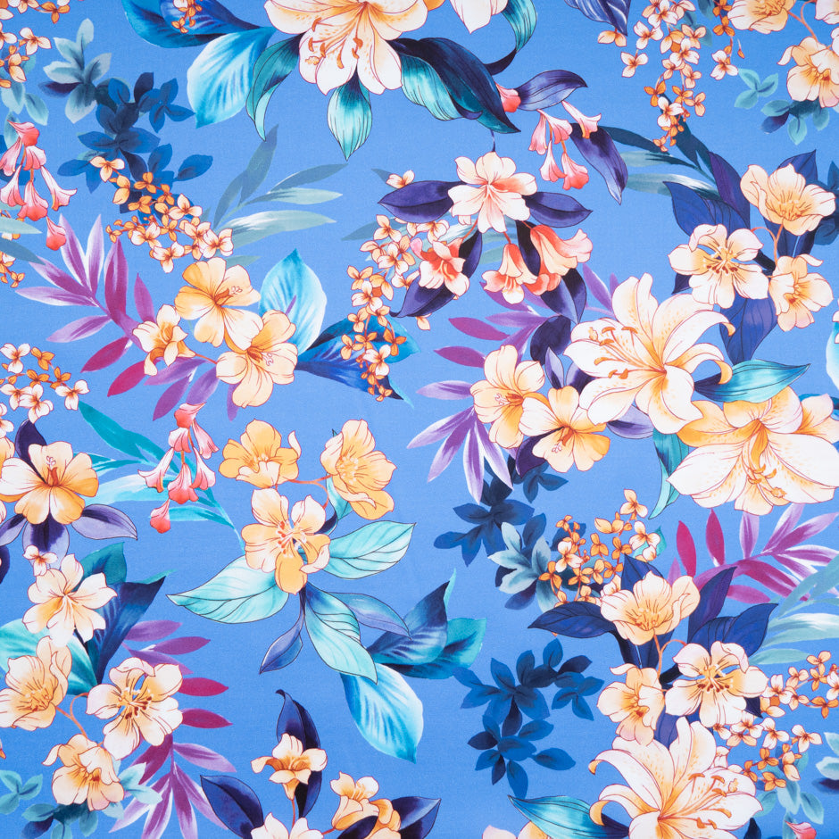 Multi Floral Printed Sky Blue Luxury Cotton