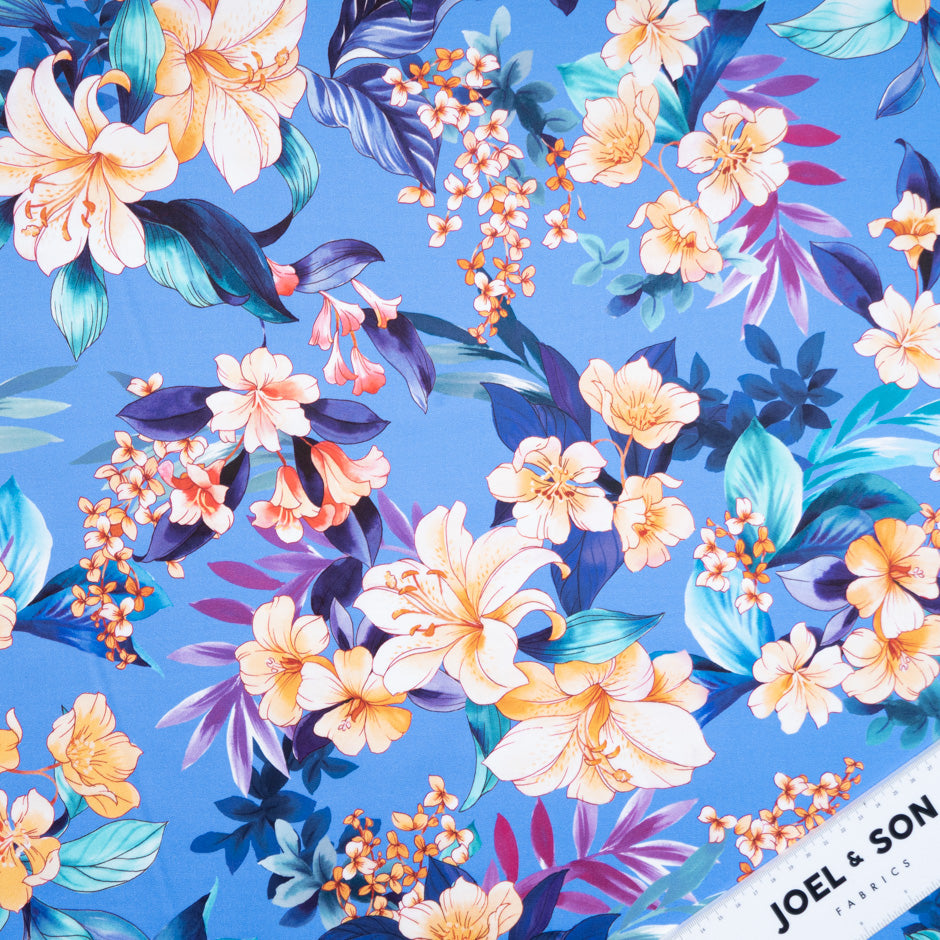 Multi Floral Printed Sky Blue Luxury Cotton