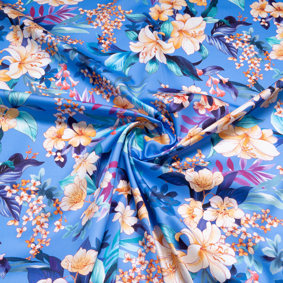 Multi Floral Printed Sky Blue Luxury Cotton