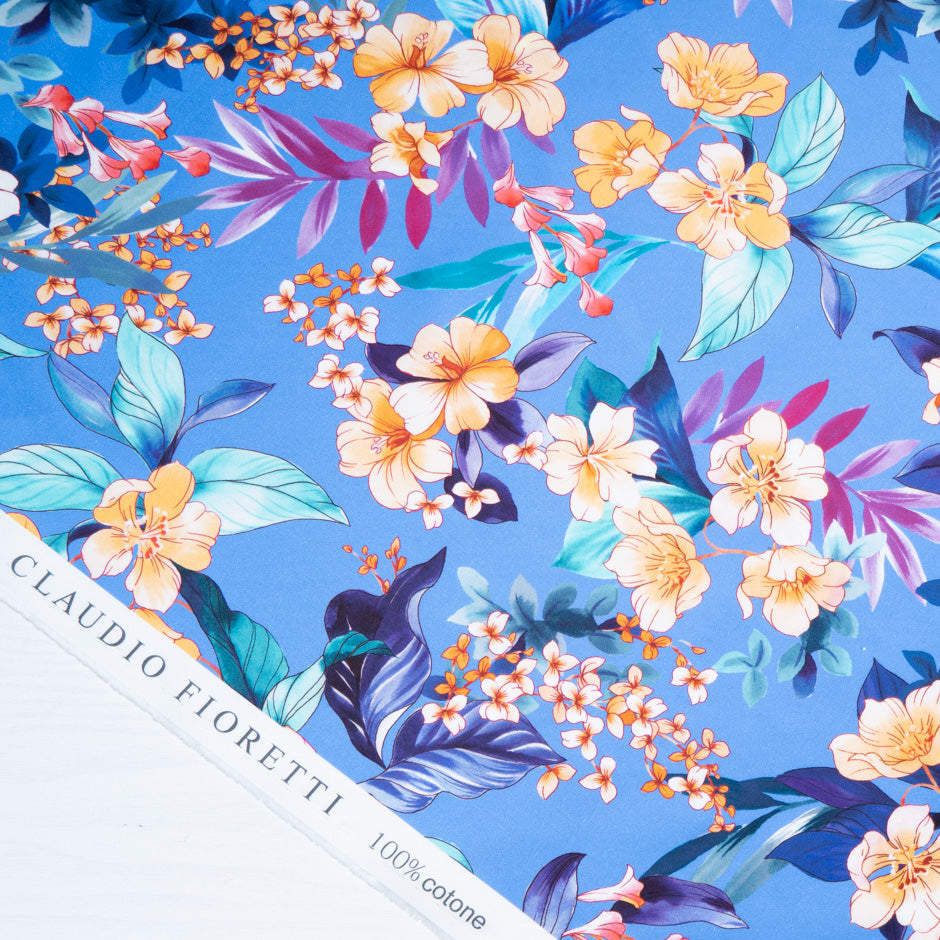 Multi Floral Printed Sky Blue Luxury Cotton