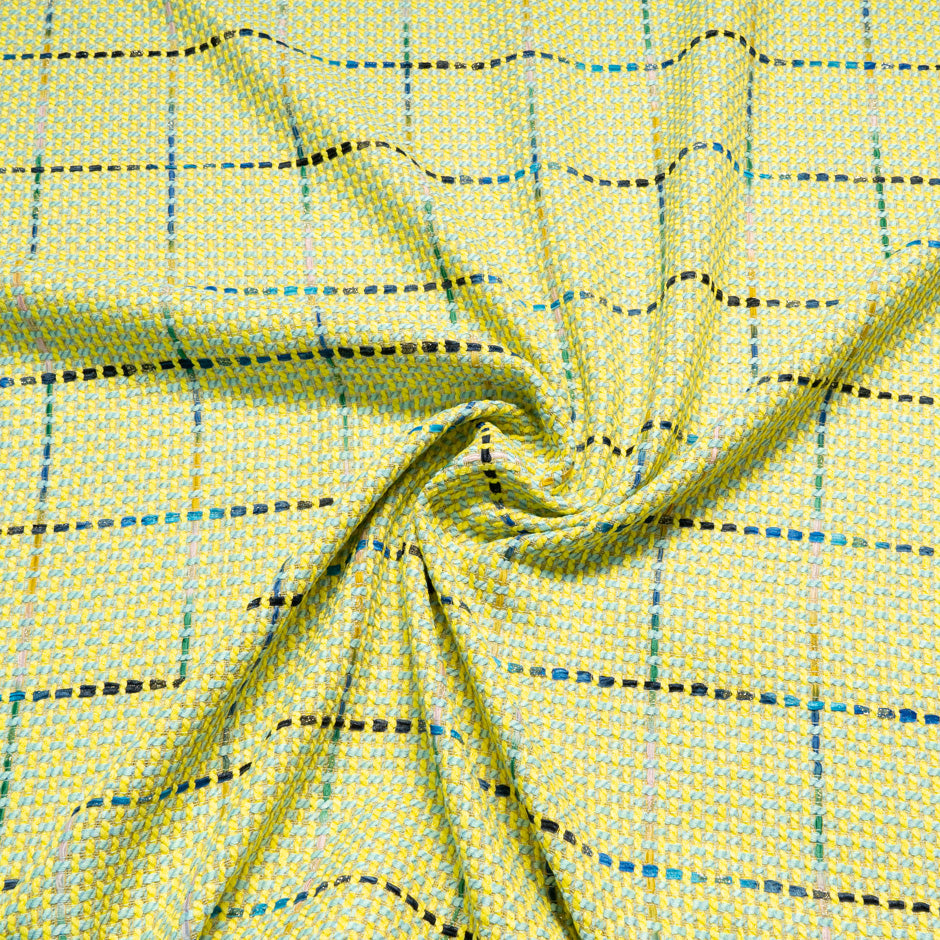 Sky Blue & Yellow Checkered Mixed Fibre Bouclé