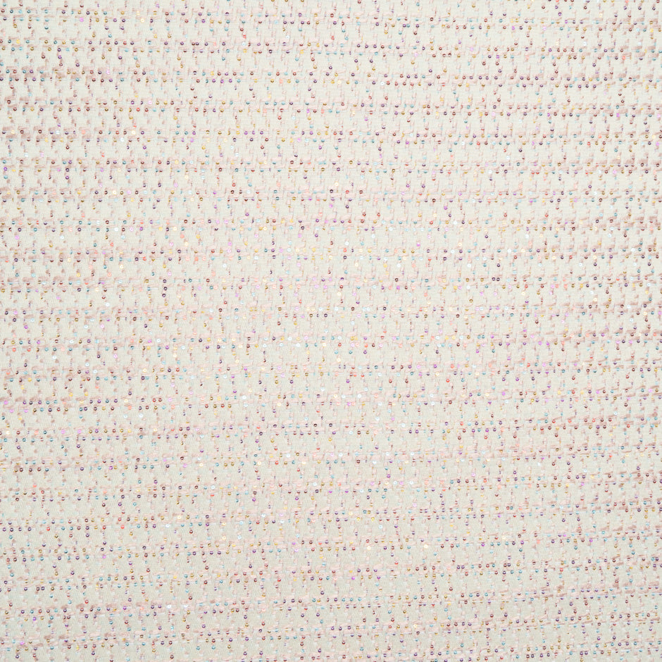 Sequinned Cream & Pink Wool Blend Bouclé