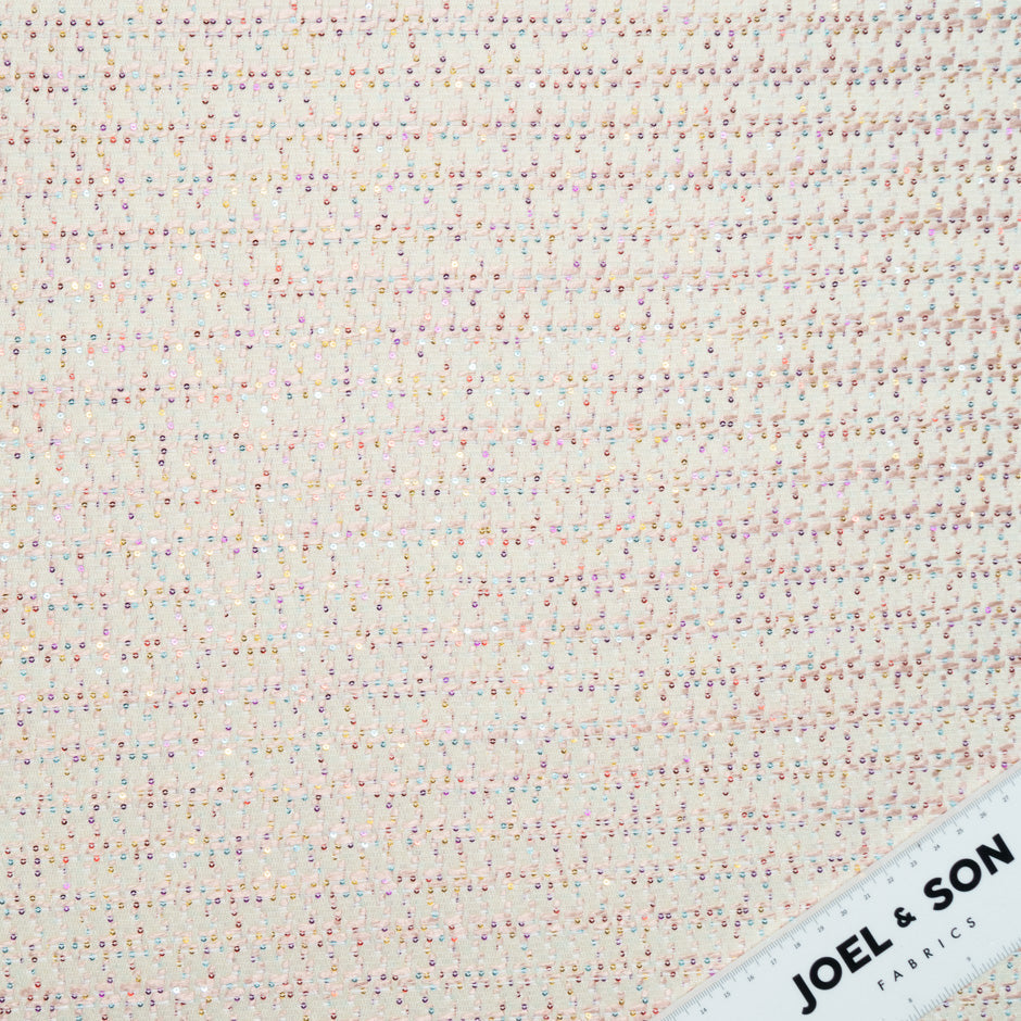 Sequinned Cream & Pink Wool Blend Bouclé
