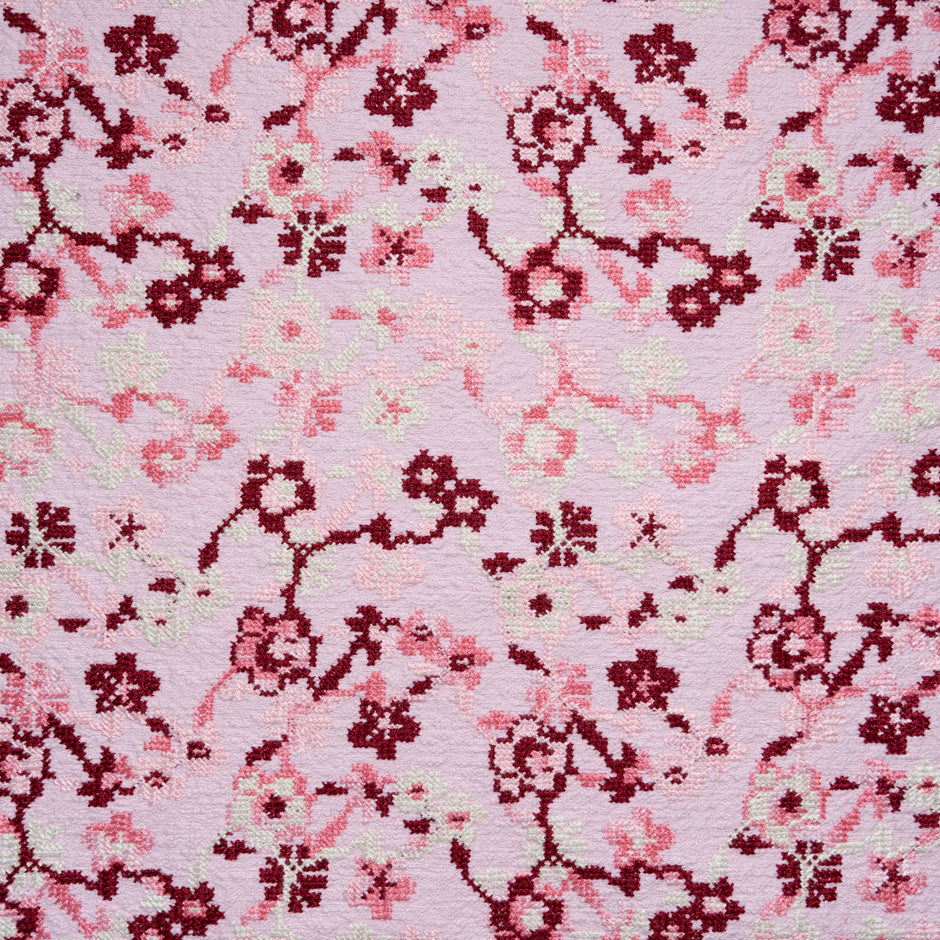 Floral Embroidered Pink Cotton Bouclé