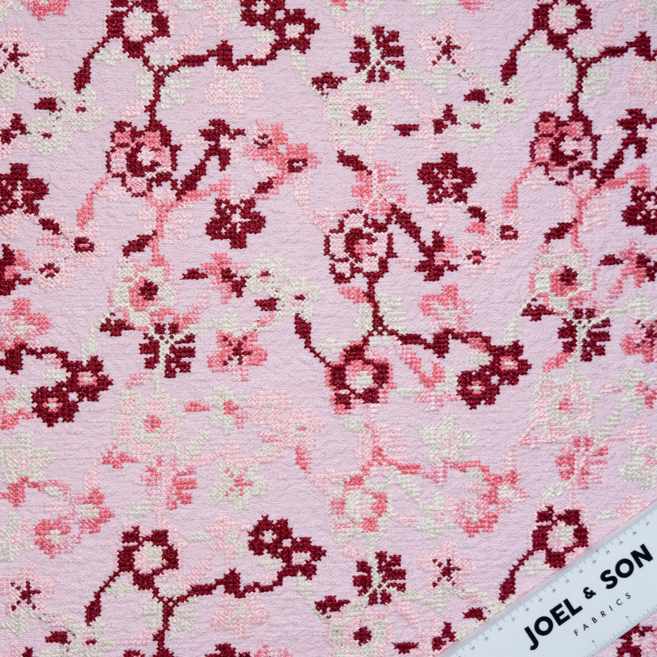 Floral Embroidered Pink Cotton Bouclé