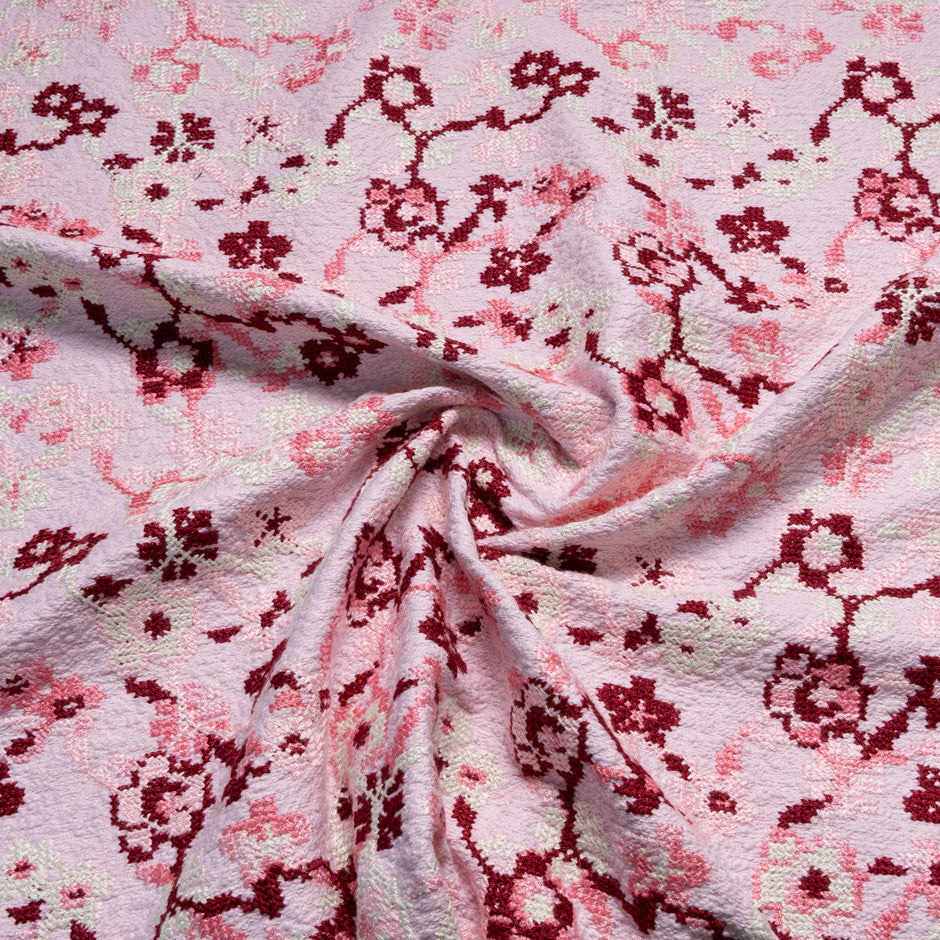Floral Embroidered Pink Cotton Bouclé