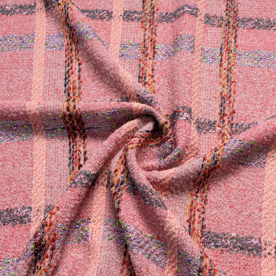 Metallic Checkered Pink Mixed Fibre Bouclé