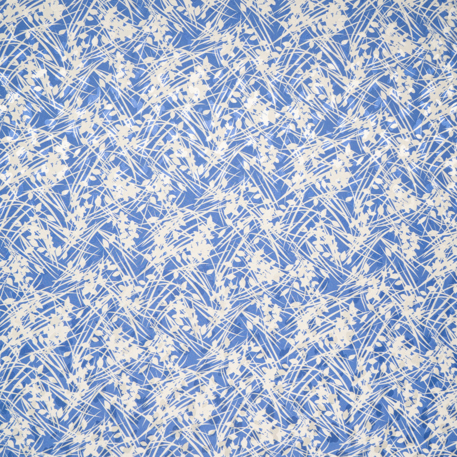 Ivory Leaf Sky Blue Silk Jacquard