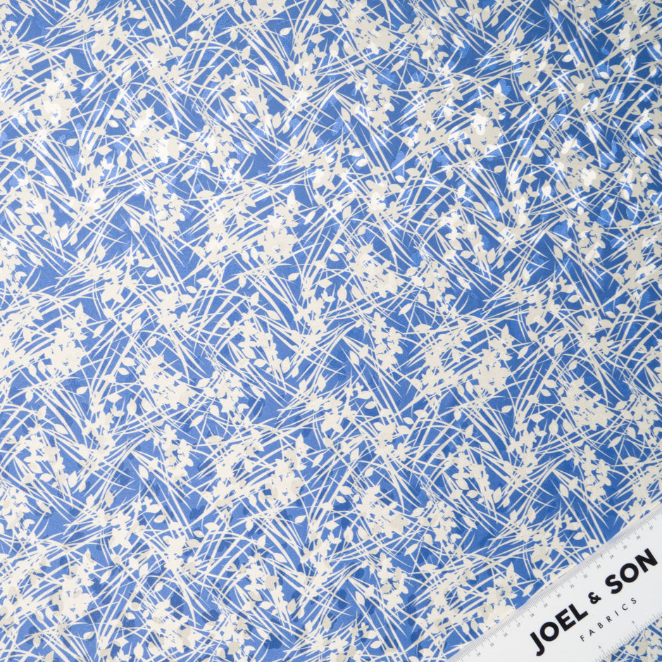 Ivory Leaf Sky Blue Silk Jacquard