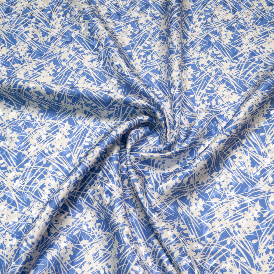 Ivory Leaf Sky Blue Silk Jacquard