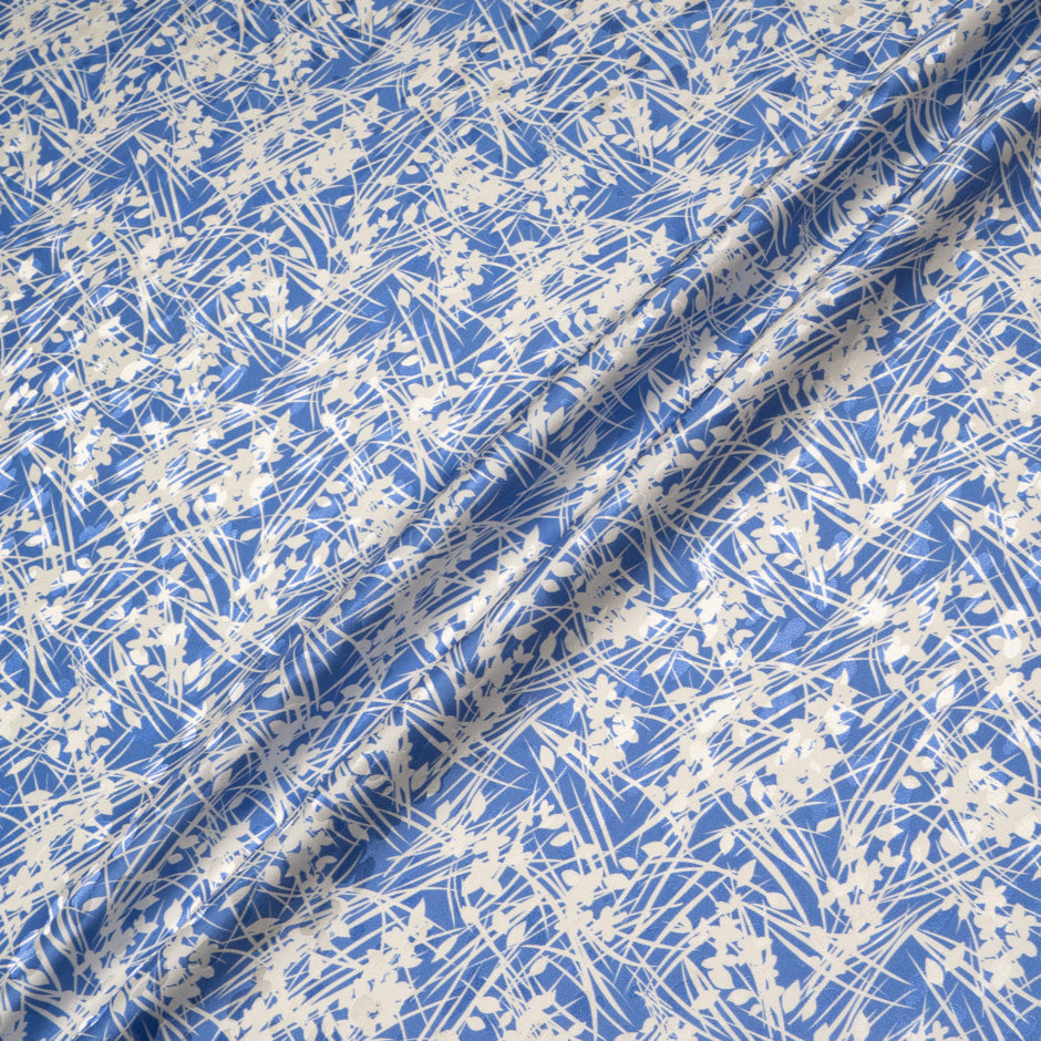 Ivory Leaf Sky Blue Silk Jacquard