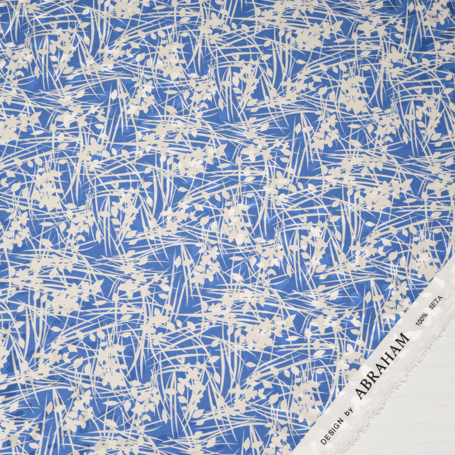 Ivory Leaf Sky Blue Silk Jacquard